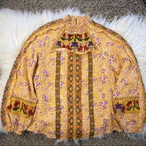 Anthropologie Maeve goldie embroidered top